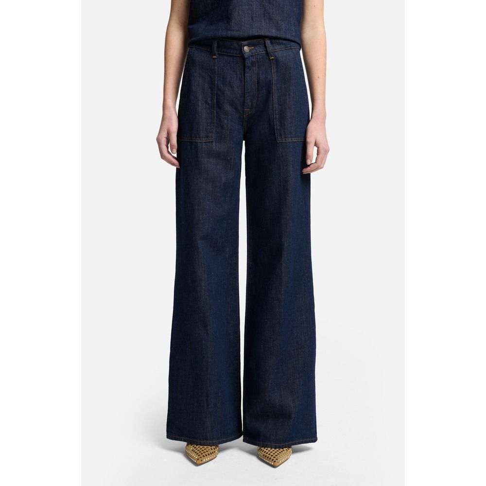 NWT 7 For‎ All Mankind Wide-Leg Jeans Lotta Linen Denim Dark Wash Indigo Sz 27